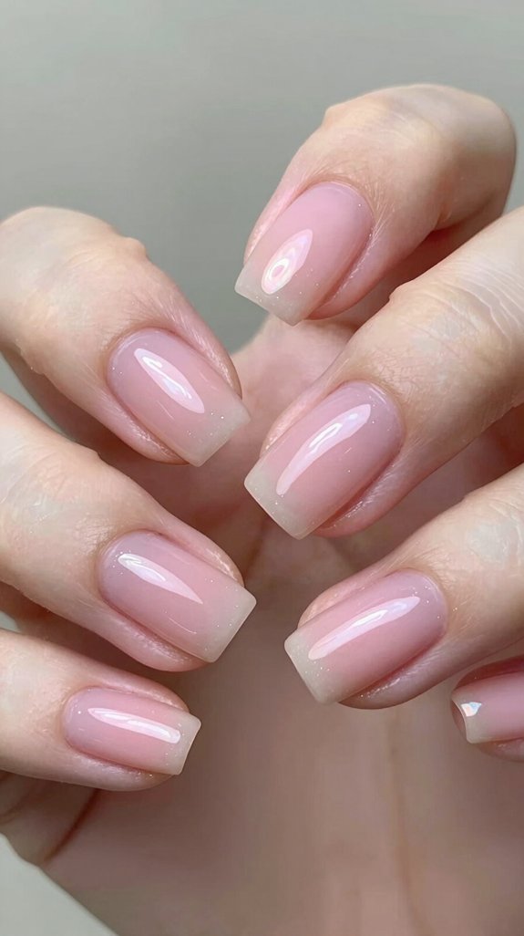 12 Short Light Pink Clear Nail Ideas That Look Clean and Glossy 11 short milky pink chrome