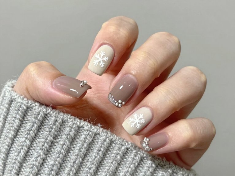 20 Classy Winter Nail Art Designs for an Elegant Seasonal Look 18 short square neutral nails