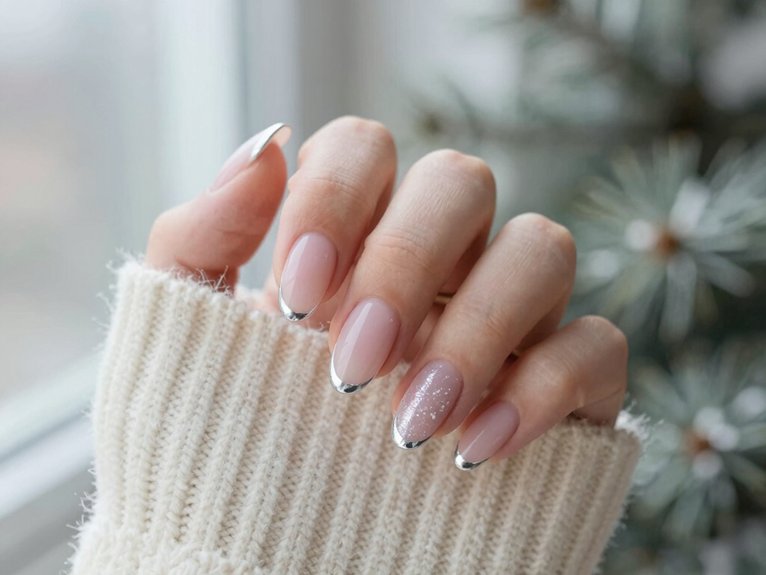 20 Classy Winter Nail Art Designs for an Elegant Seasonal Look 4 silver edged winter french tips