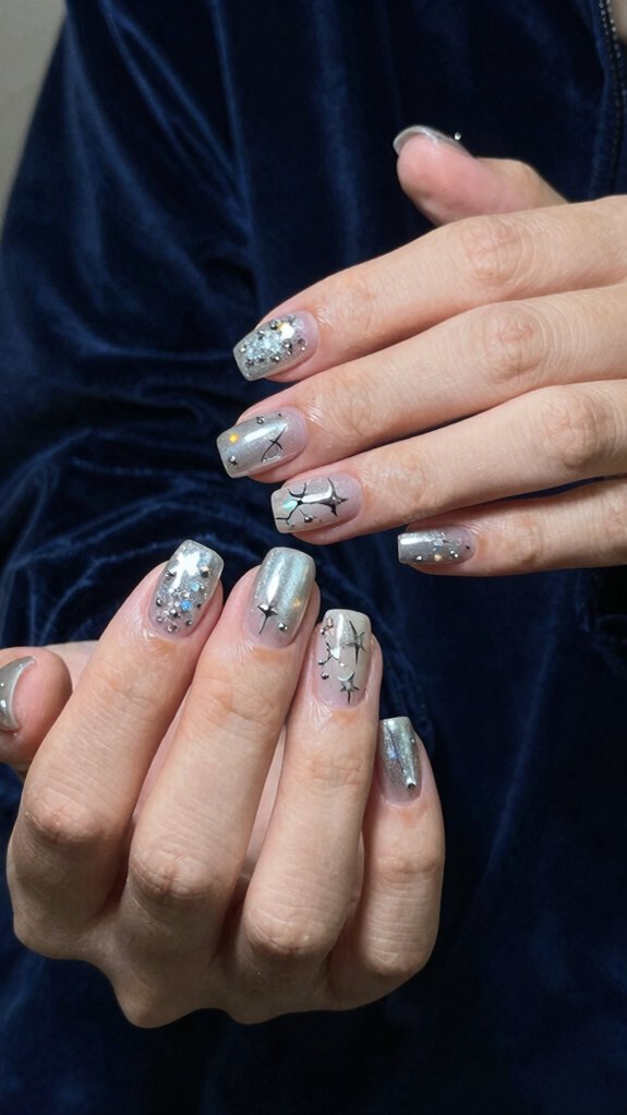 silver holographic celestial manicure