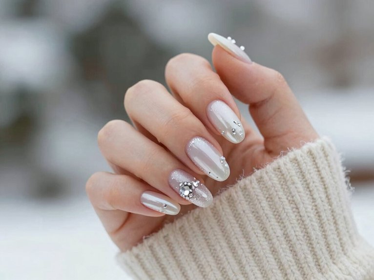 20 Classy Winter Nail Art Designs for an Elegant Seasonal Look 19 single cuticle crystal manicure