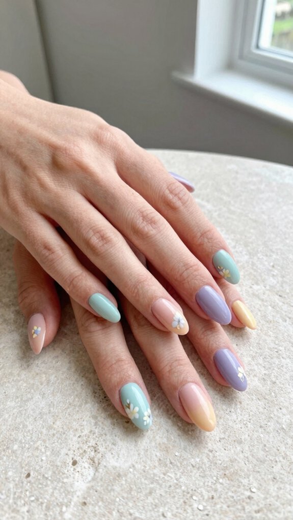 15 Pastel Nail Ideas With Floral Accents 13 single pastel daisy accent