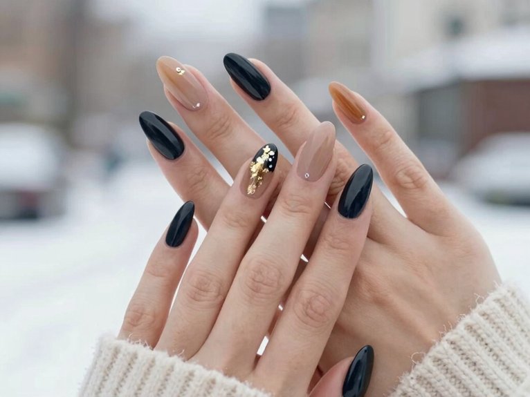 20 Classy Winter Nail Art Designs for an Elegant Seasonal Look 13 sleek black and nude manicure