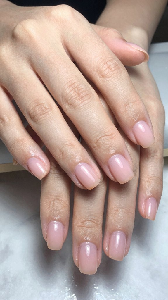 12 Short Light Pink Clear Nail Ideas That Look Clean and Glossy 3 soft milky pink elegance