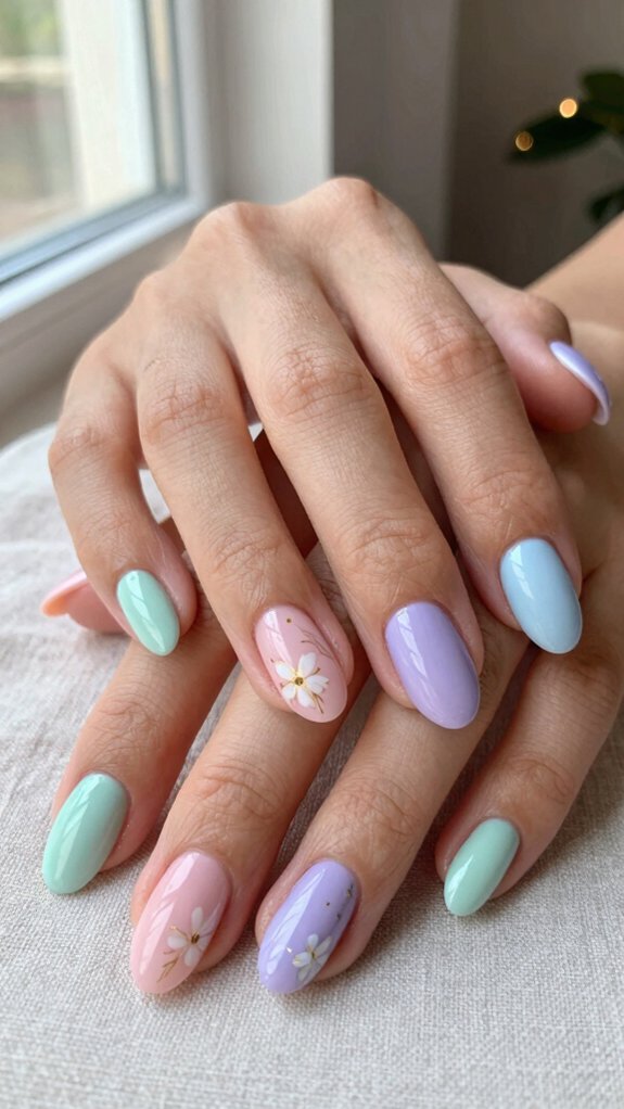 15 Pastel Nail Ideas With Floral Accents 15 soft pastel marbled florals