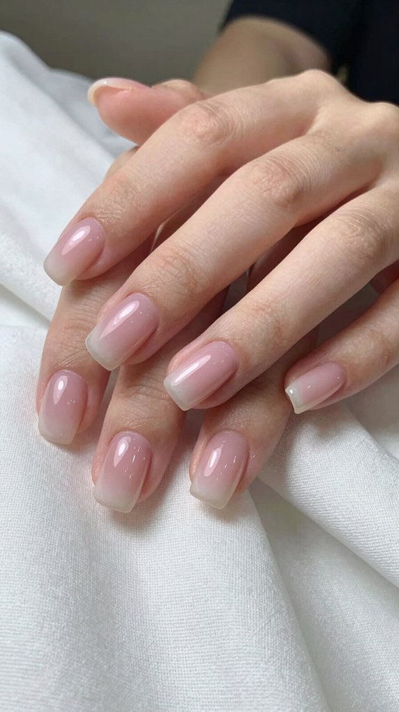 12 Short Light Pink Clear Nail Ideas That Look Clean and Glossy 6 soft pink gradient nails