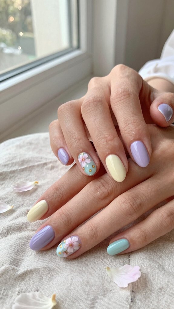 15 Pastel Nail Ideas With Floral Accents 1 soft pink hand painted blossoms