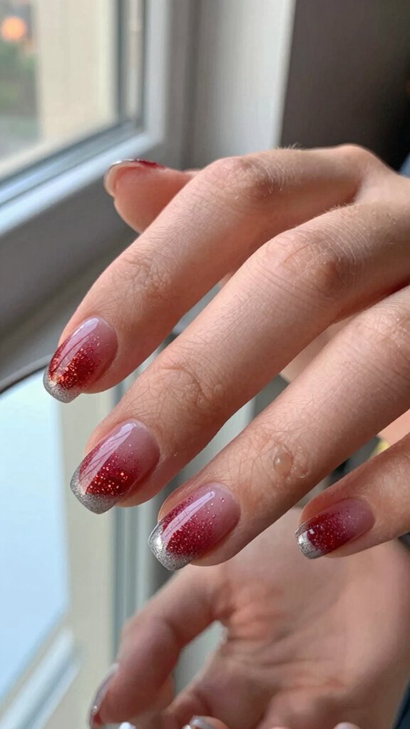 15 Red and Silver Nail Ideas to Try 12 soft red glitter ombr