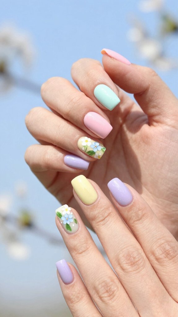 15 Pastel Nail Ideas With Floral Accents 10 soft sky blue floral nails