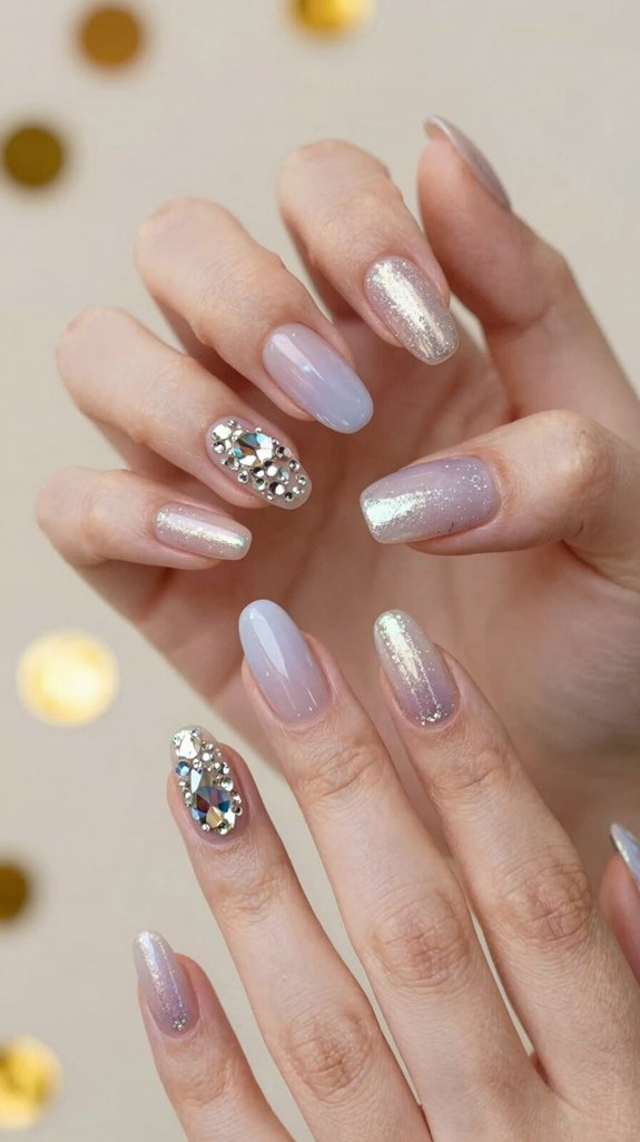 14 Birthday Nail Ideas That Are Fun, Glam, and Party-Ready 3 sparkling rhinestone focal nail accents