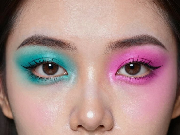 19 Creative Colorful Eye Makeup Looks That Stand Out 8 split color peachy coral blue violet