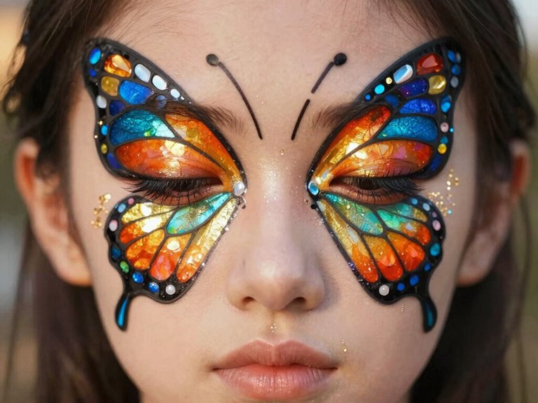 21 Creative Makeup Looks With Face Paint That Are Bold and Artistic 2 sponge blended iridescent butterfly face