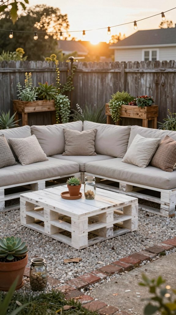 23 DIY Backyard Landscaping Ideas to Transform Your Outdoor Space on a Budget 12 stacked ht pallets with cushions