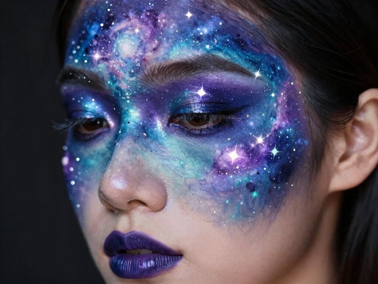 21 Creative Makeup Looks With Face Paint That Are Bold and Artistic 6 starry nebula face art