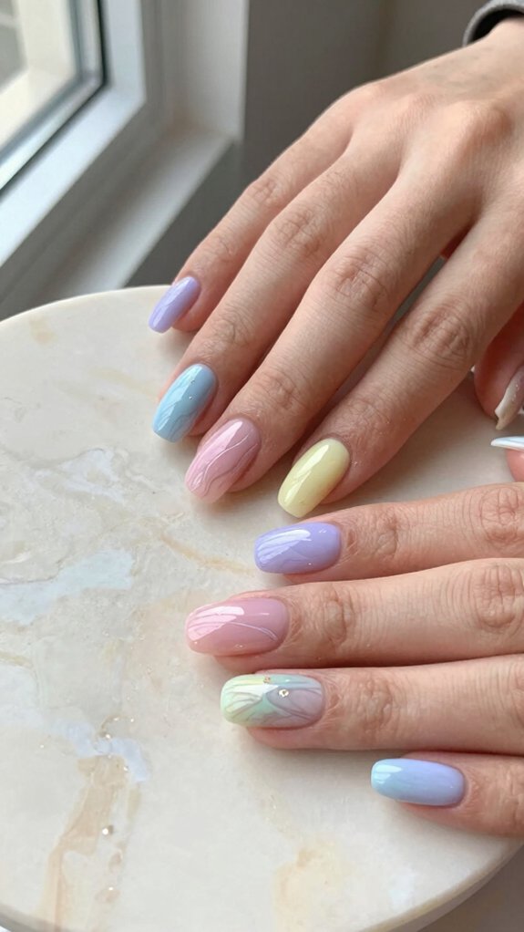 15 Gorgeous Pastel Nail Ideas to Try This Season 10 swirled pastel glossy marbleization