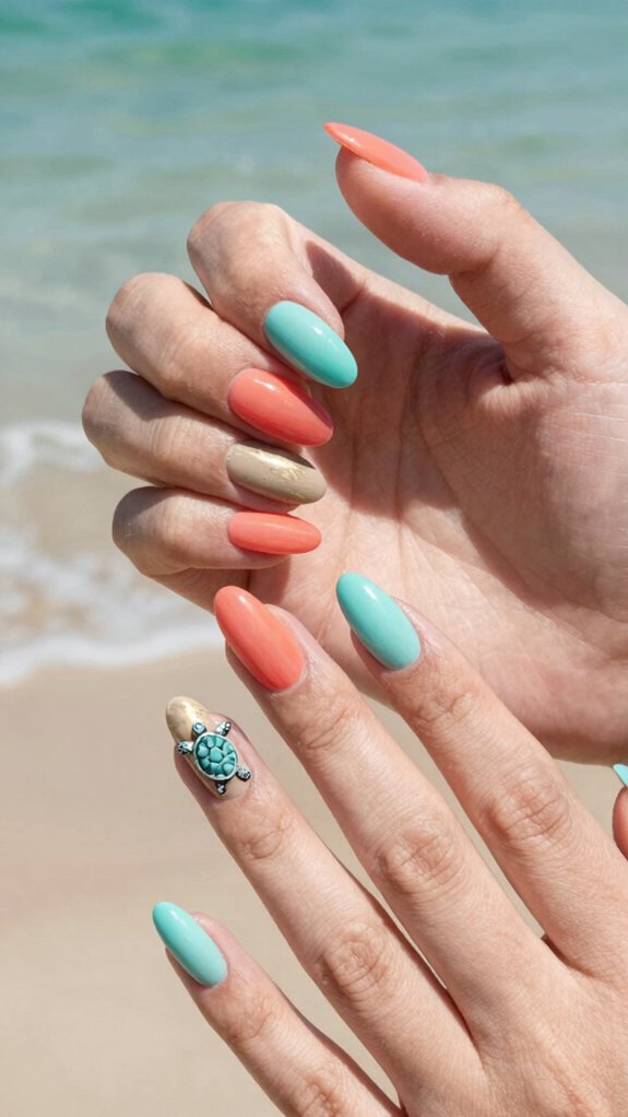 13 Hawaii Inspired Nail Ideas for a Tropical Vibe 9 textured teal sea turtle accents