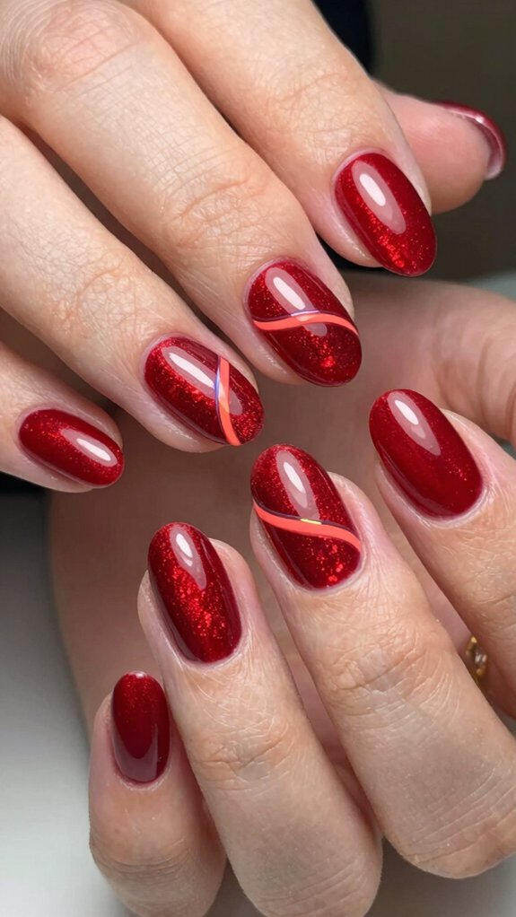 12 Red Cat Eye Nail Art Ideas 9 thin magnetic candy stripes