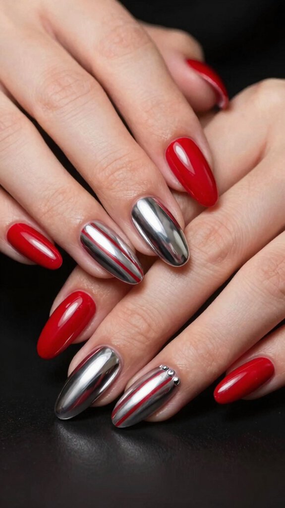 15 Red and Silver Nail Ideas to Try 8 thin red and white stripes