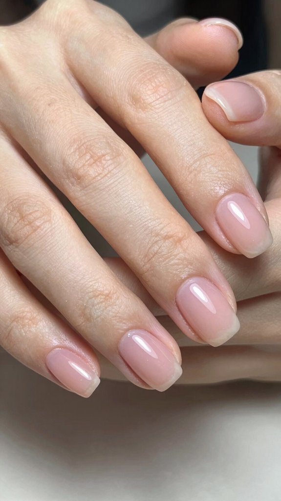 12 Short Light Pink Clear Nail Ideas That Look Clean and Glossy 1 translucent sheer blush manicure