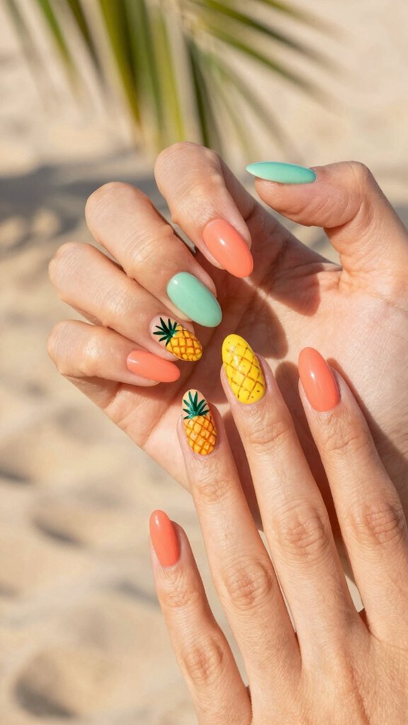 13 Hawaii Inspired Nail Ideas for a Tropical Vibe 5 tropical pineapple accent nail