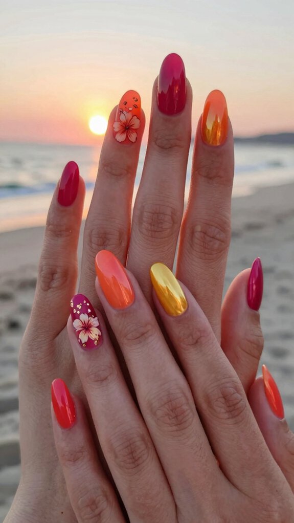 13 Hawaii Inspired Nail Ideas for a Tropical Vibe 2 tropical sunset ombr nails