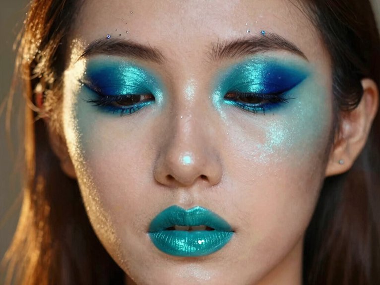 17 Creative Blue Makeup Looks for a Bold Statement 7 turquoise glitter winged sparkle