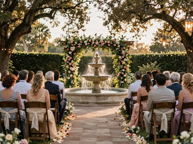 tuscan inspired romantic fountain backdrop