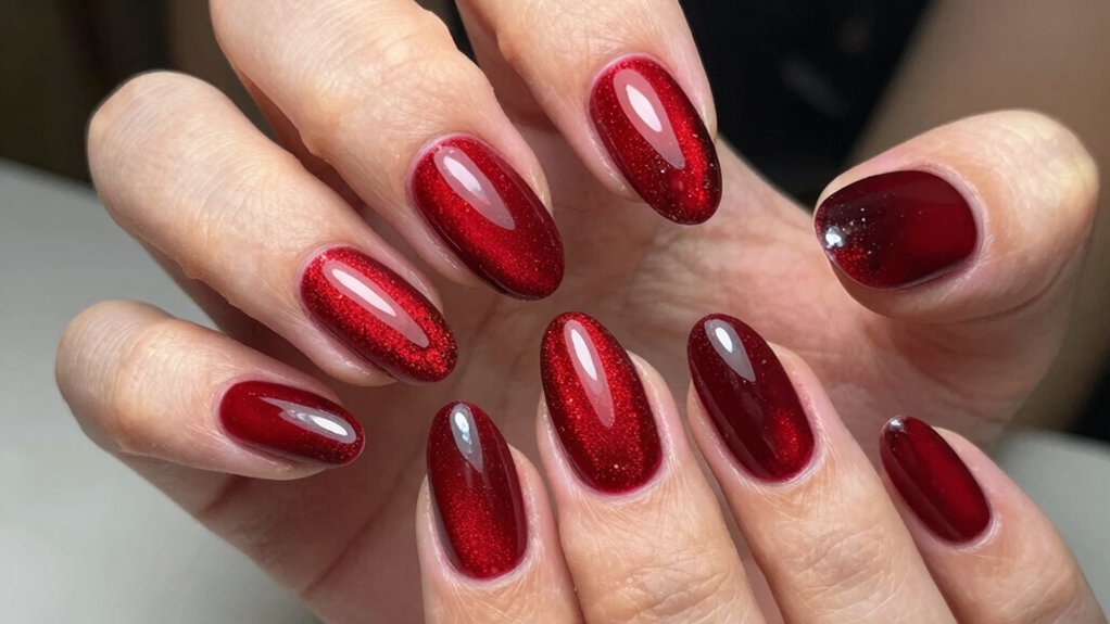 twelve red cat eye nails