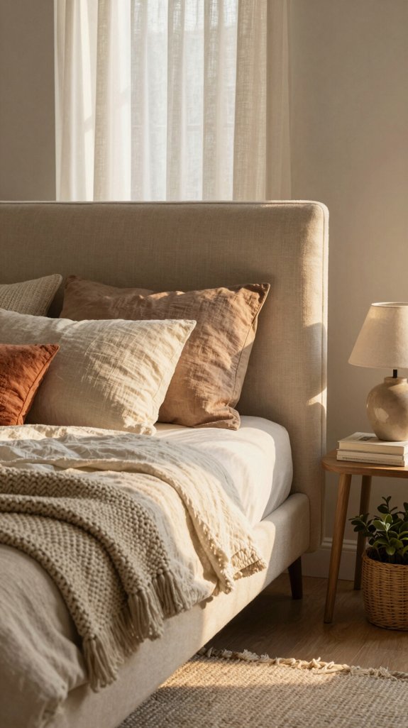 21 Cozy Bedroom Ideas for Small Rooms That Feel Warm and Spacious 18 upholstered neutral textured headboard
