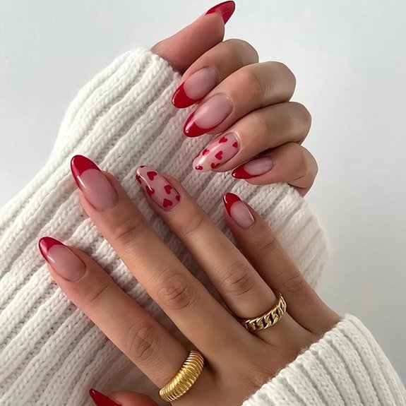 Red Valentine Heart Almond Press-On Nails