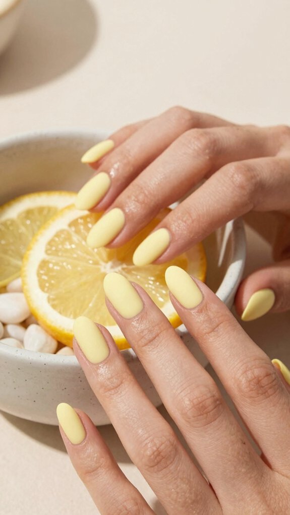 13 Pastel Yellow Nail Ideas That Feel Fresh and Trendy 2 velvety pastel lemon manicure