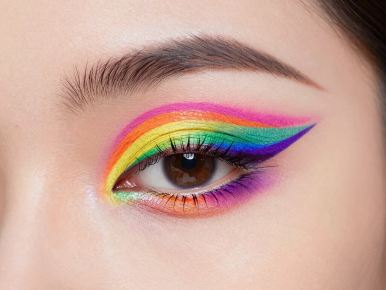 19 Creative Colorful Eye Makeup Looks That Stand Out 4 vivid layered rainbow eyeliner