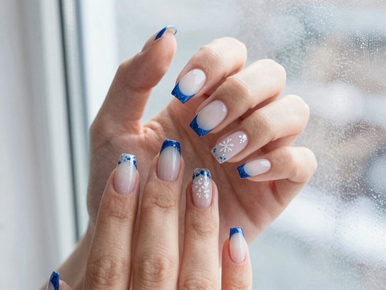 21 Blue and White Winter Nail Ideas for a Chic Seasonal Look 3 wintery blue french manicure