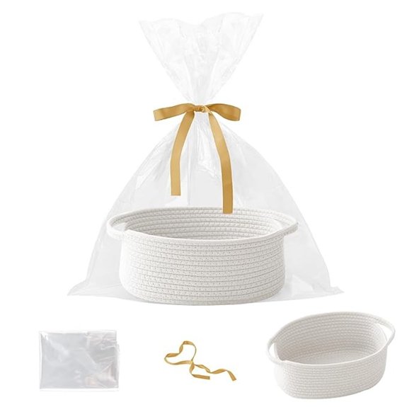 15 Best Valentine Basket Ideas to Wow Your Sweetheart 9 Small White Woven Rope Gift & Storage Basket