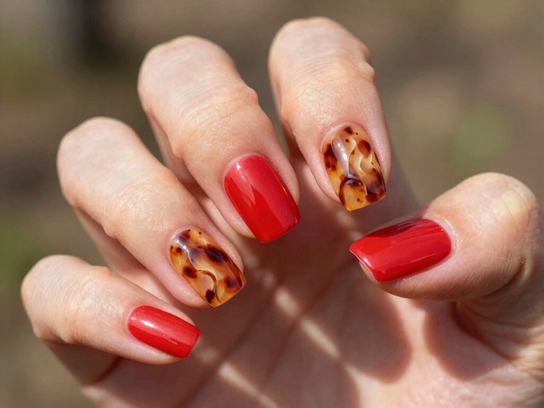 Red Spring Nails That Feel Bright and Seasonal 28 amber tortoise shell accent nails