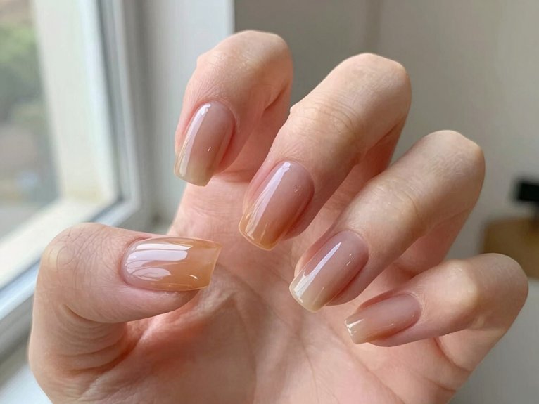 Neutral Spring Nails That Always Look Effortless 5 barely there sheer glossy tan