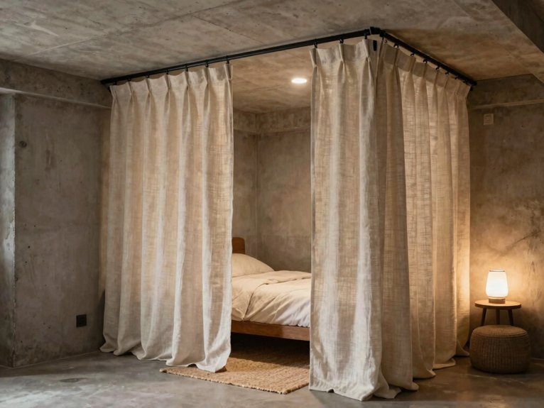 Basement Room Divider Ideas 22 basement blackout curtain guest nook