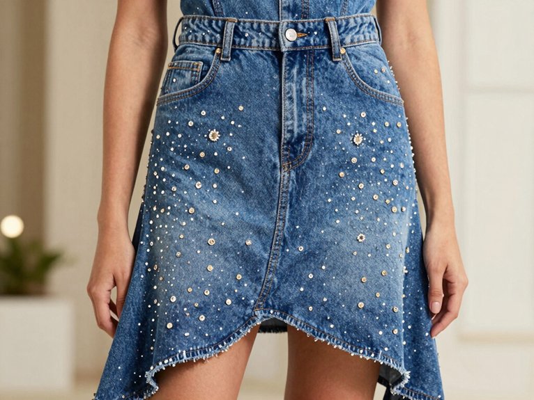 Denim and Diamonds Party Outfit Ideas That Shine 11 bejeweled denim maxi dress