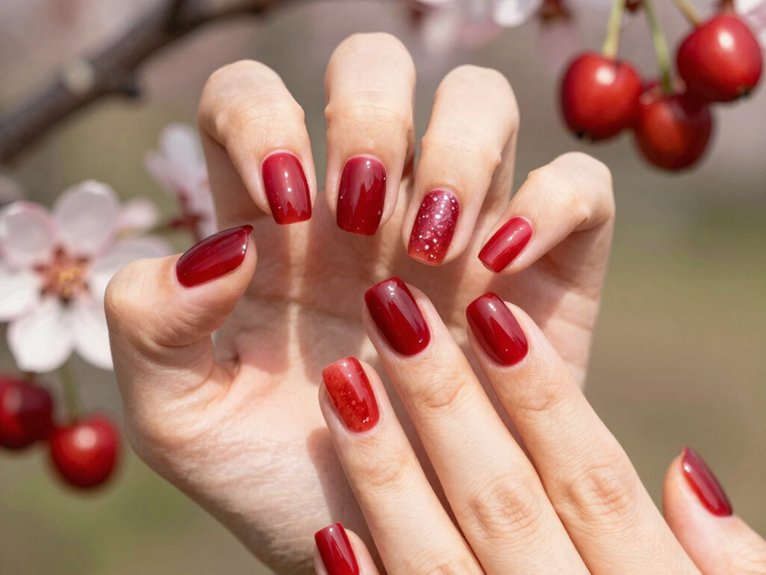 Spring Nails in Red That Look Bold Yet Seasonal 5 bing cherry glossy drama nails