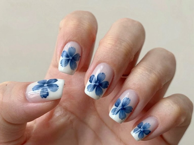 Blue and White Floral Nails That Feel Fresh and Elegant 11 blue floral minimal accent nails