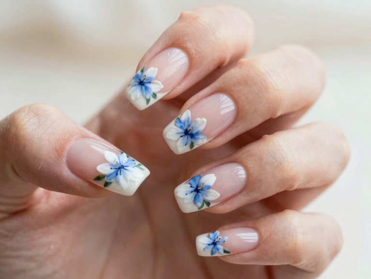 Blue and White Floral Nails That Feel Fresh and Elegant 8 blue white floral french tips