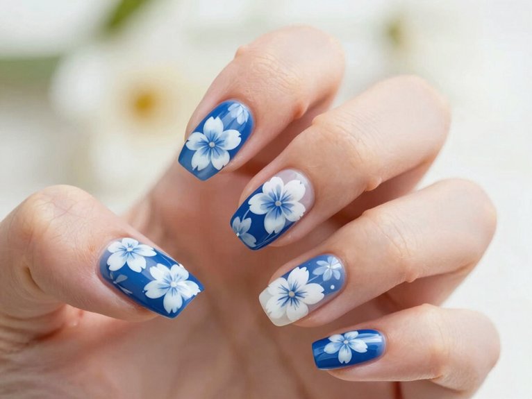 Blue and White Floral Nails That Feel Fresh and Elegant 20 blue white floral nail art