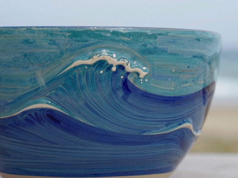 Hand Painted Pottery Ideas That Feel Personal and Artistic 15 blue white wave brushstrokes