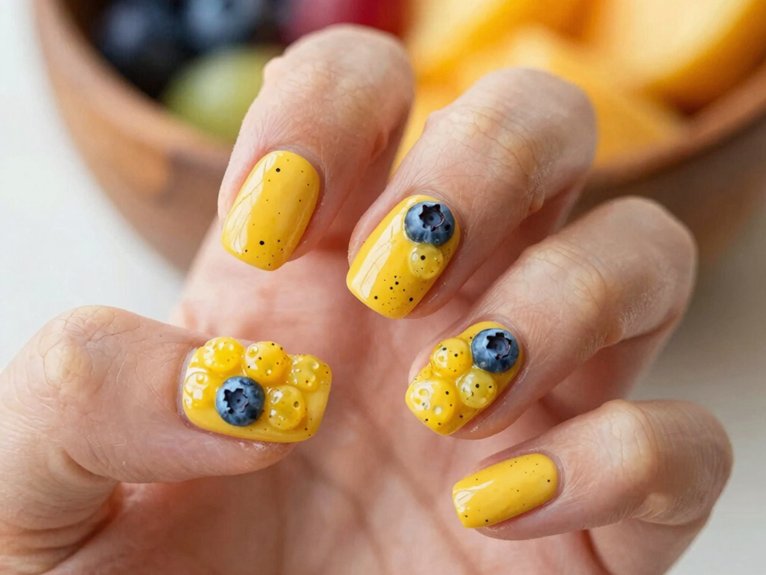 Yellow Blueberry Nails That Feel Playful and Unique 24 blueberry fruit salad nail art