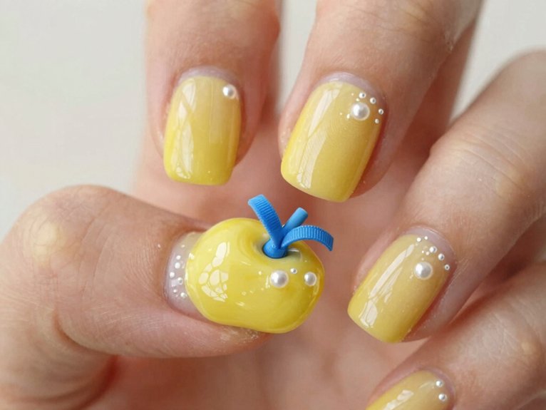 Yellow Blueberry Nails That Feel Fun and Unexpected 14 blueberry ribbon with pearly accents