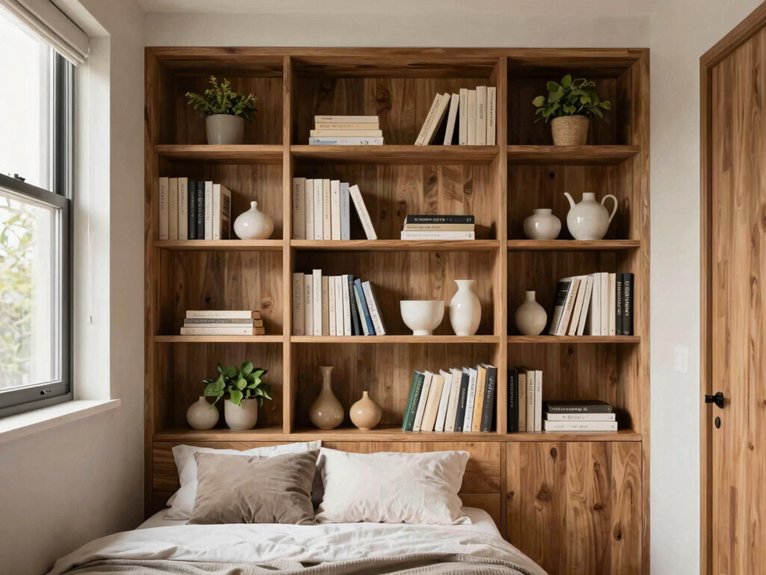 bookcase defines cozy studio corner