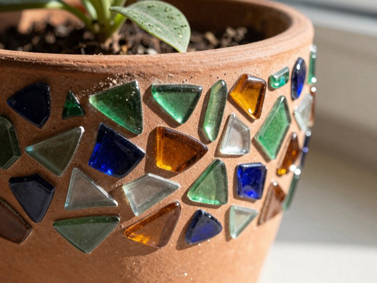 Broken Glass Crafts That Turn Pieces Into Art 8 broken glass mosaic terracotta planters