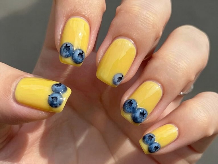 Yellow Blueberry Nails That Feel Playful and Unique 34 butter yellow french with blueberries