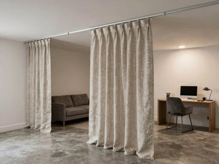 Basement Room Divider Ideas 6 ceiling mounted basement curtain zoning