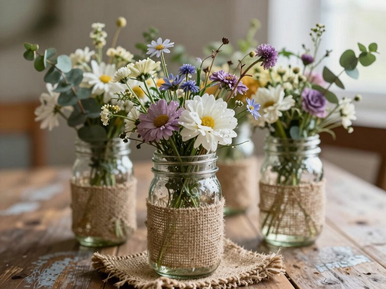 Mason Jar Centerpieces That Look Rustic and Elegant 1 charming distressed mason jar centerpieces